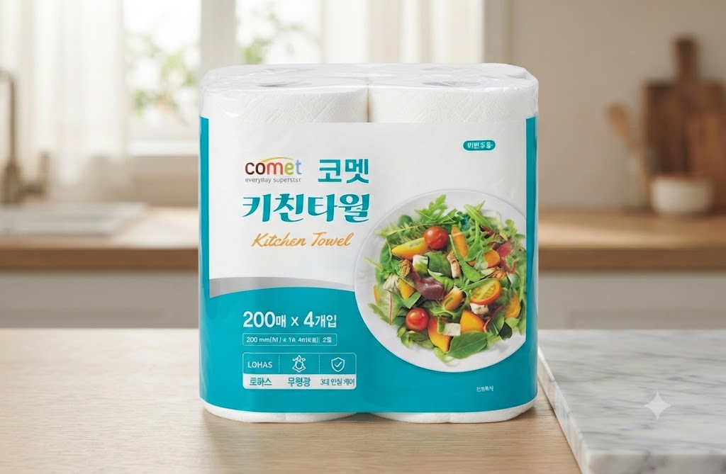 코멧 천연펄프 키친타올 2겹 200매, 1개, 4롤 제품 이미지