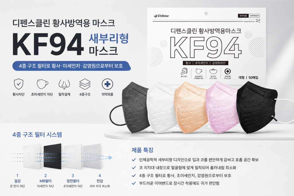 디펜스클린 KF94 새부리형 마스크 100매 대형 컬러 제품 이미지