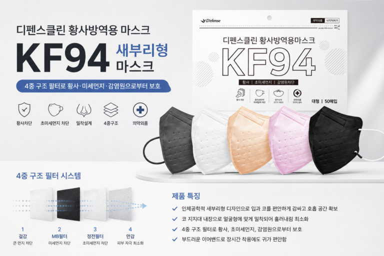 디펜스클린 KF94 새부리형 마스크 100매 대형 컬러